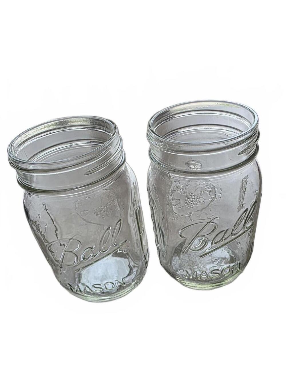 2 Ball Mason Jars Clear Fruit Design NO LIDS Reg Pint Single
